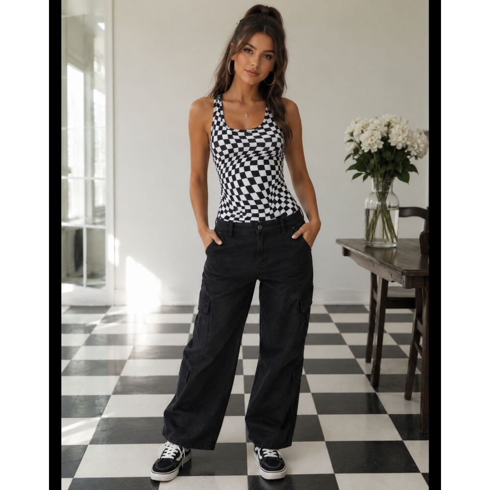No Boundaries Checkered PatternTank Top